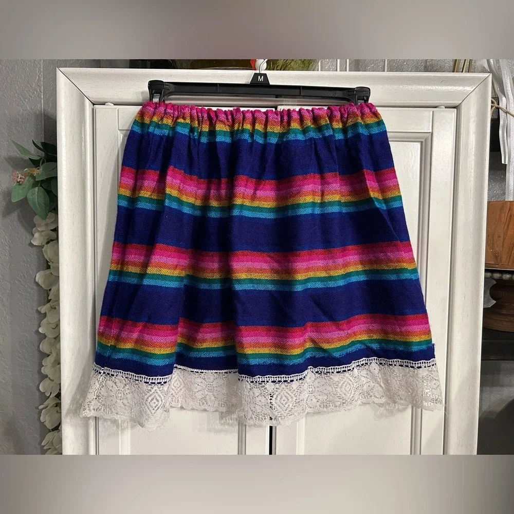 Mexican Mini Skirt Vibrant Striped Boho Summer Spring Feista Cinco De Mayo small - Picture 5 of 8